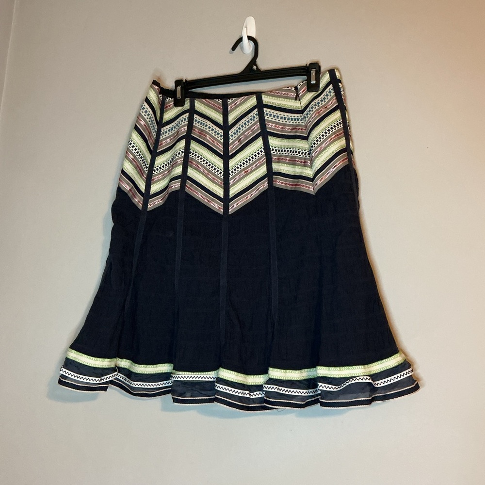 Nanette Lepore Vintage Navy A-Line Skirt 12 Chevron Trim Romantic 90s - Picture 10 of 13